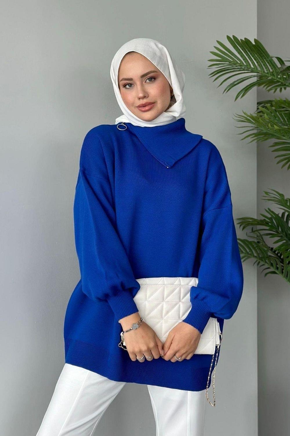 Asya Fermuarlı Kazak Saks 24610 