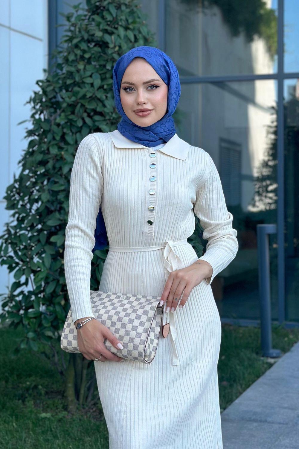 Madonna Triko Elbise Ekru 24650 