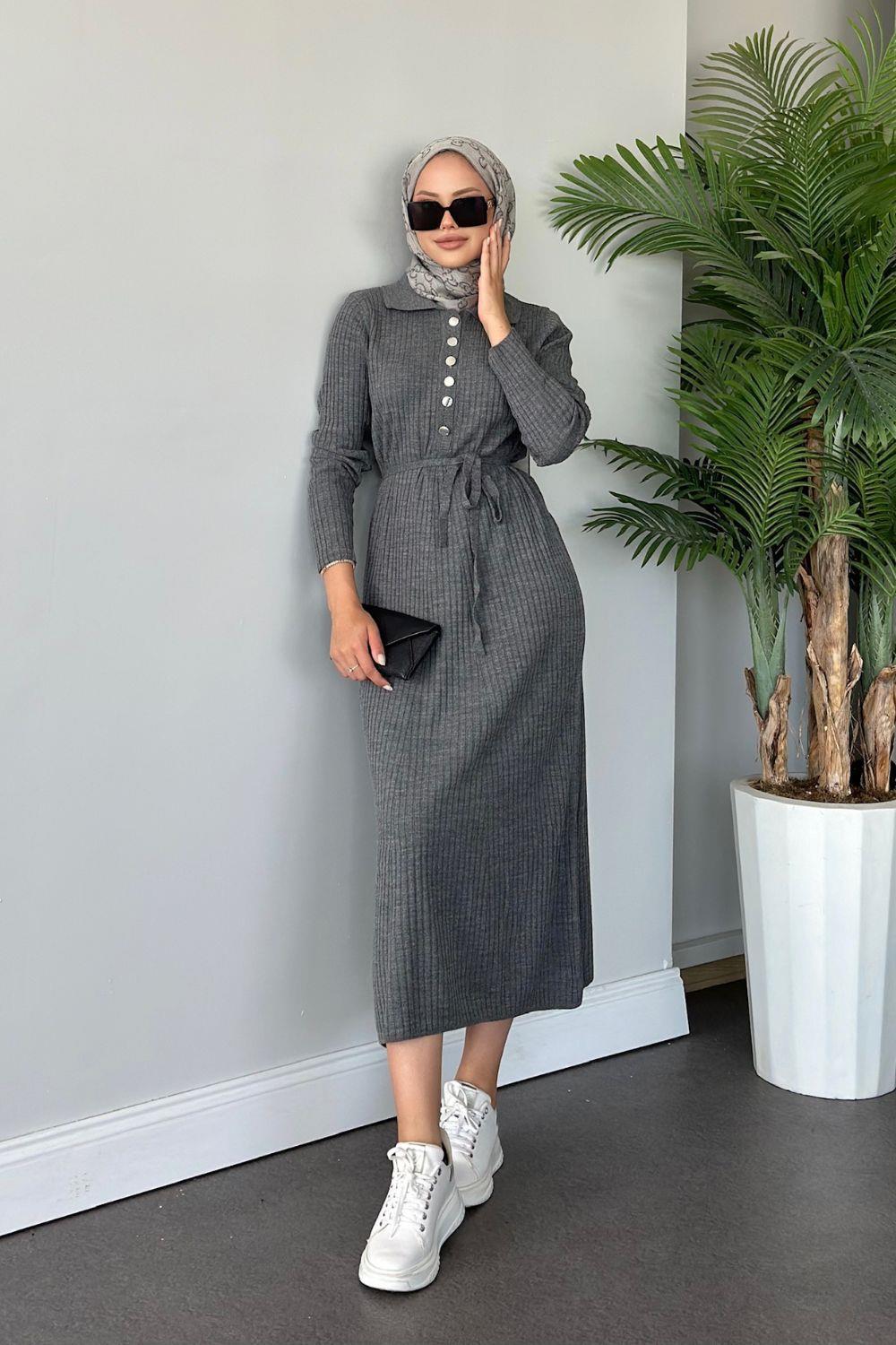 Madonna Triko Elbise Füme 24650 