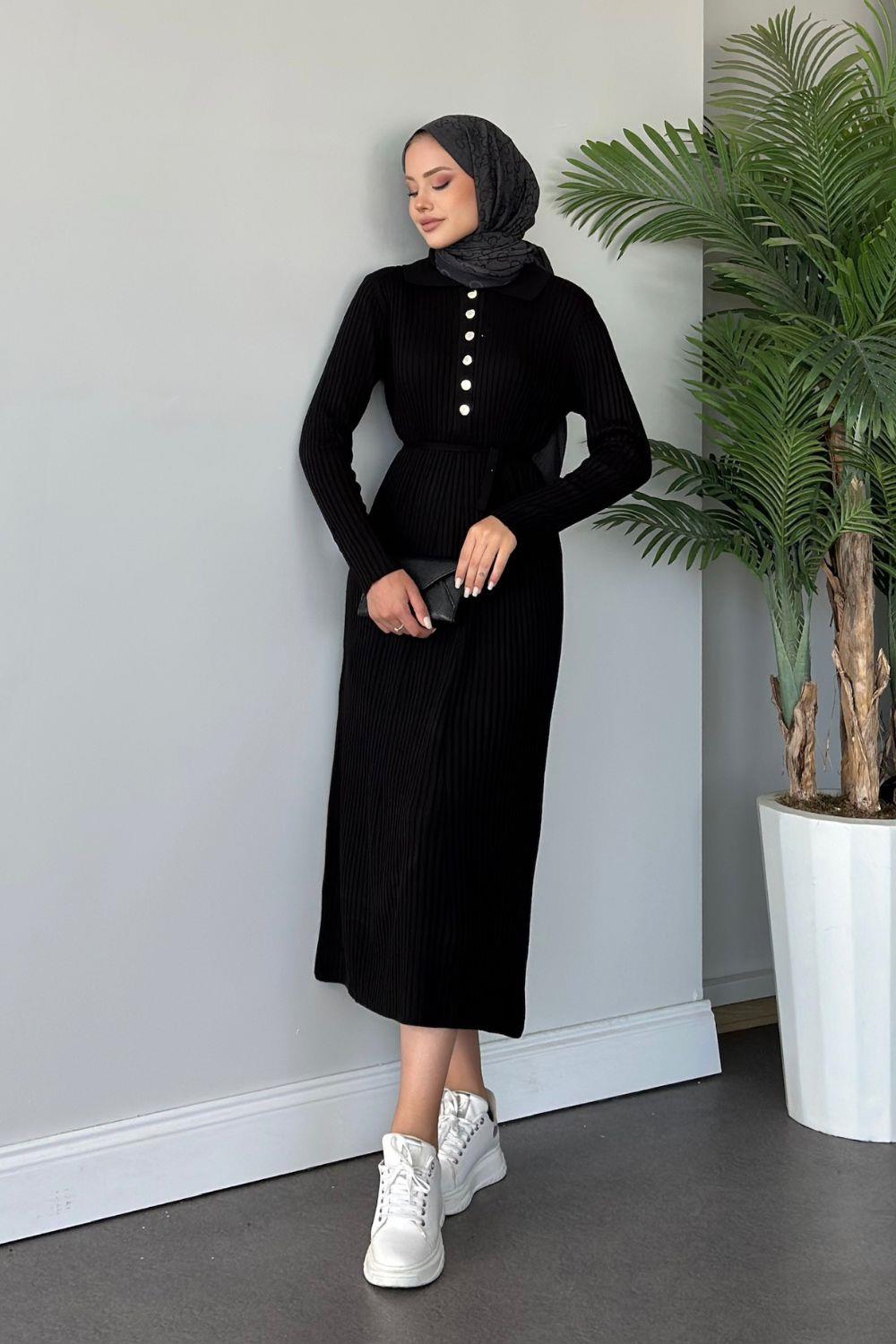 Madonna Triko Elbise Siyah 24650 