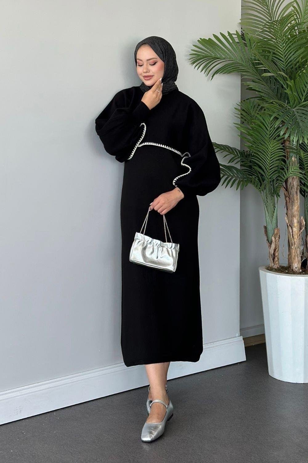 Crop Görünümlü Triko Elbise Siyah 24680 