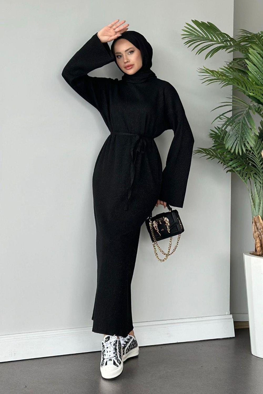 Nesya Triko Elbise Siyah 24690 