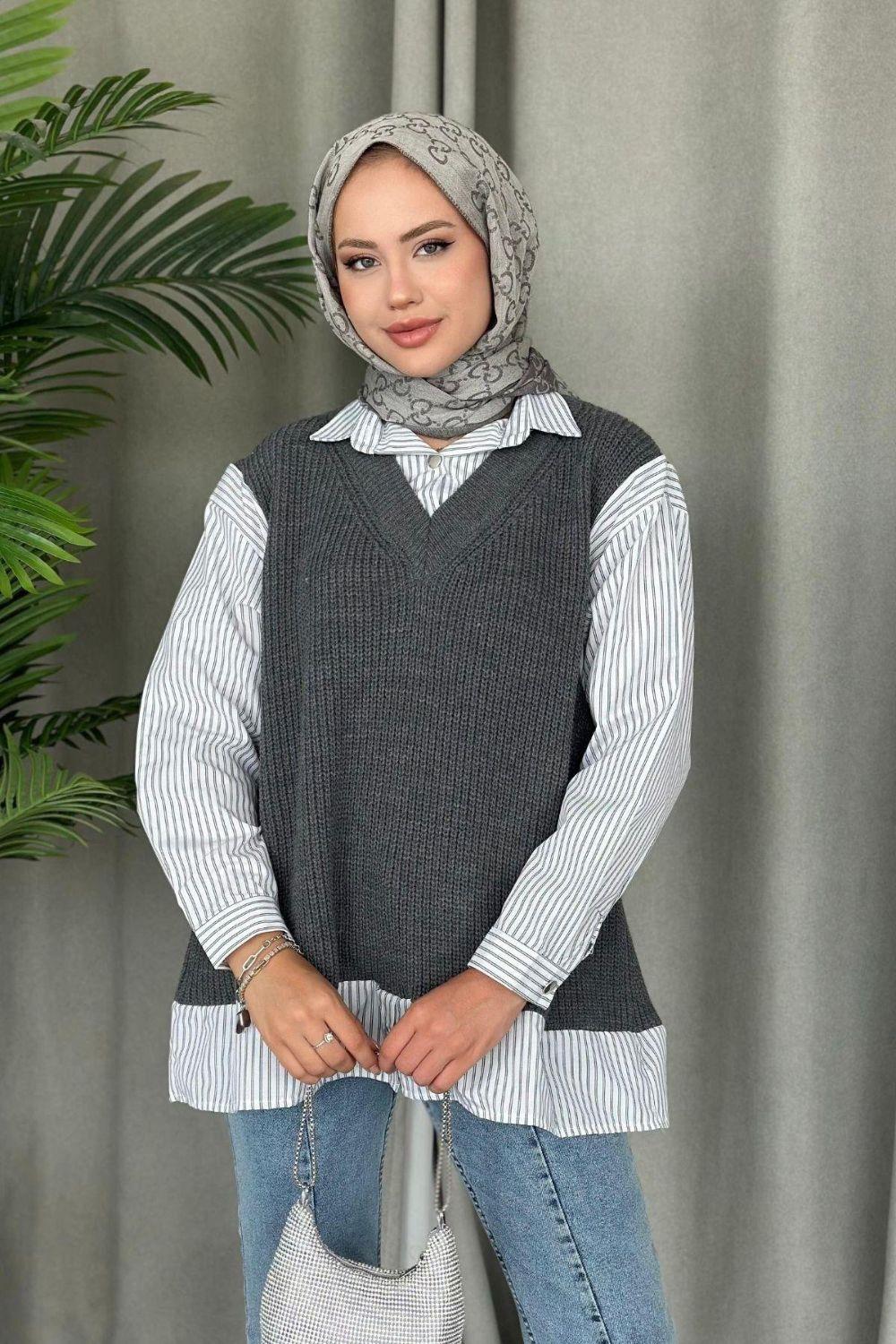 Süveterli Gömlek Füme 24730 