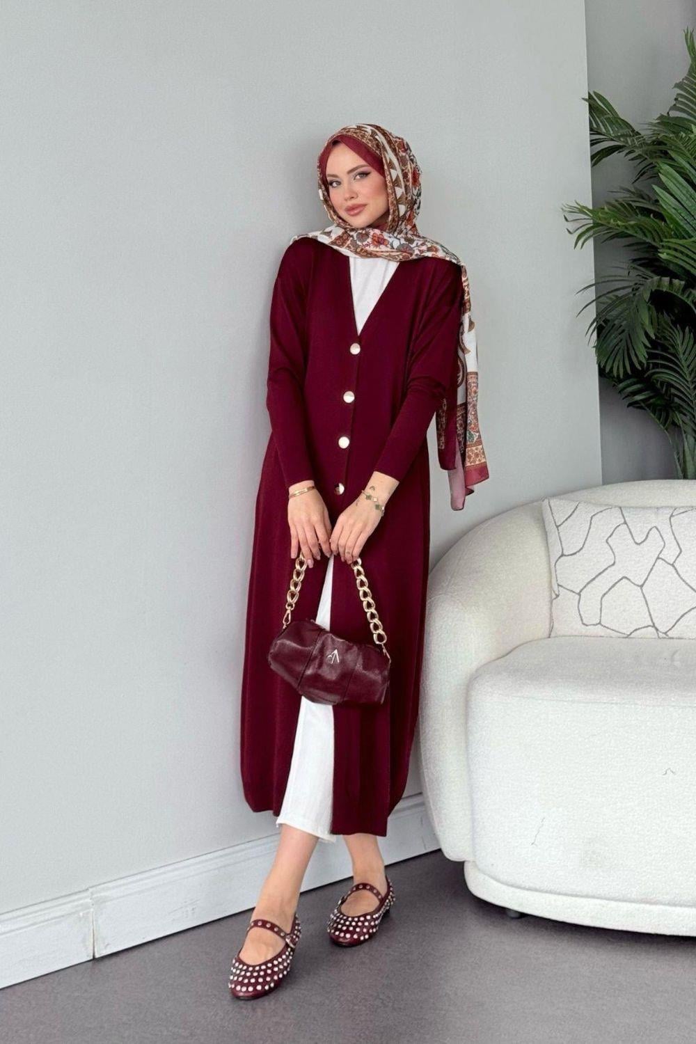 Uzun Soğuk İp Hırka Bordo 247500 