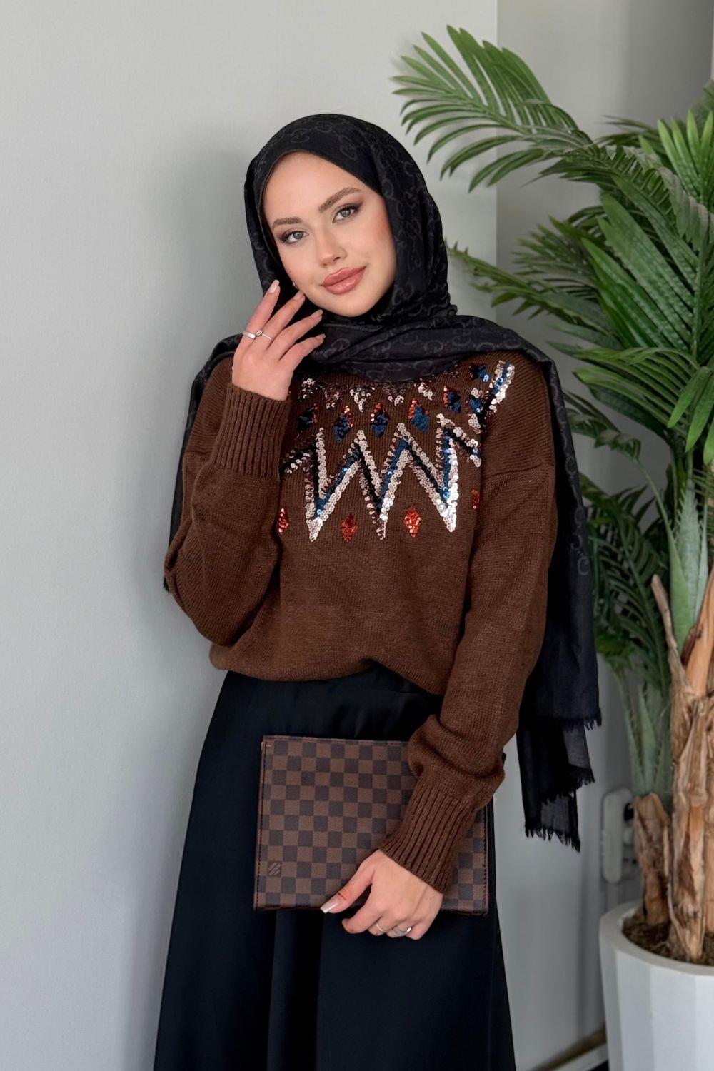 Elif Yumoş Kazak Kahverengi 24820 