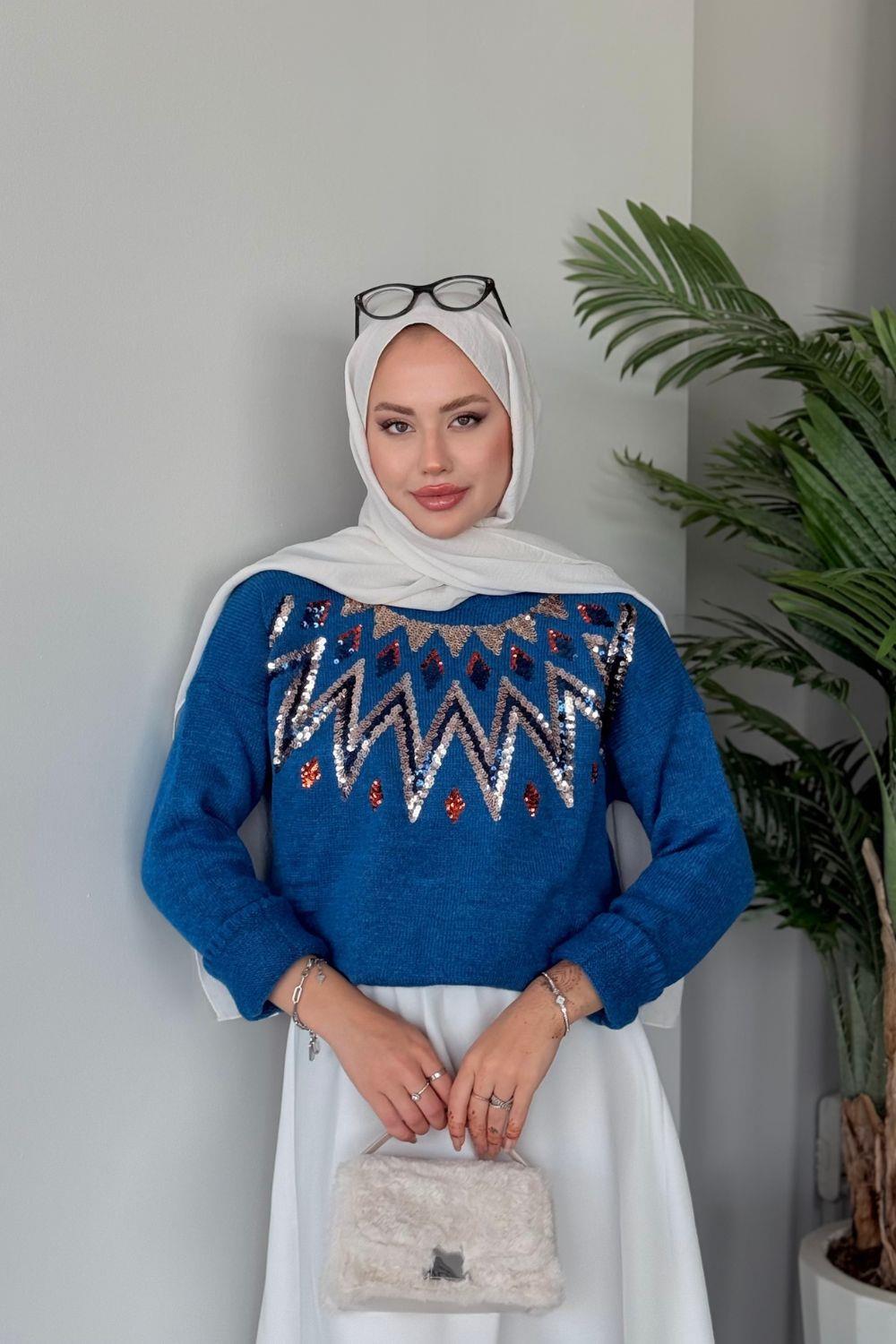 Elif Yumoş Kazak Mavi 24820 