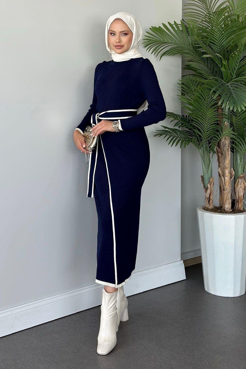 Valent  Bağlamalı  Triko Elbise Lacivert 24890 