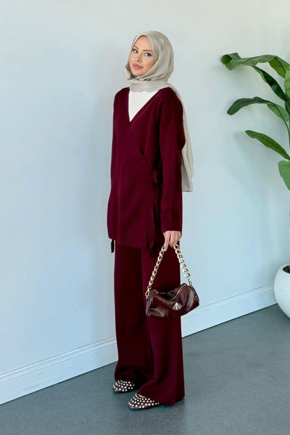 Maça İpli Triko Takım Bordo 24970 
