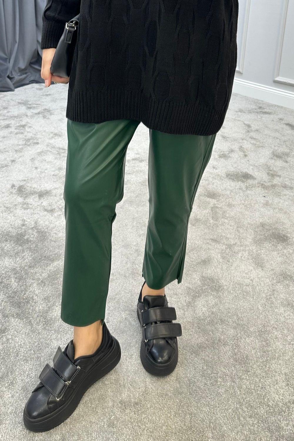 بنطلون جلد خصر زمرد