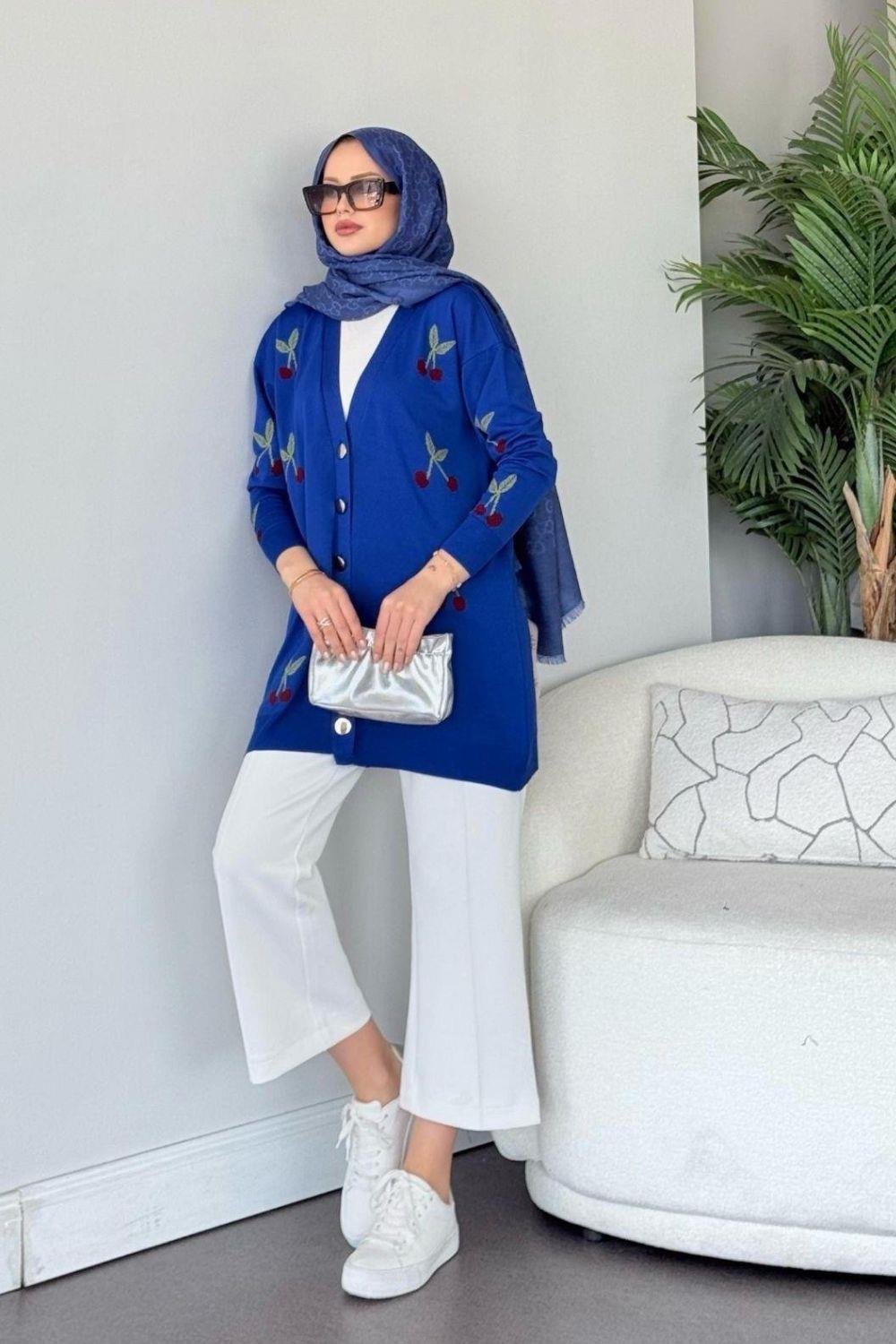 Kirazlı Merserize Hırka Saks 25100 