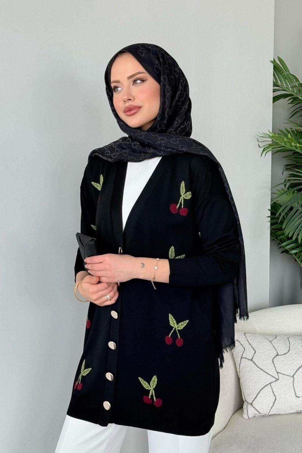 Kirazlı Merserize Hırka Siyah 25100 