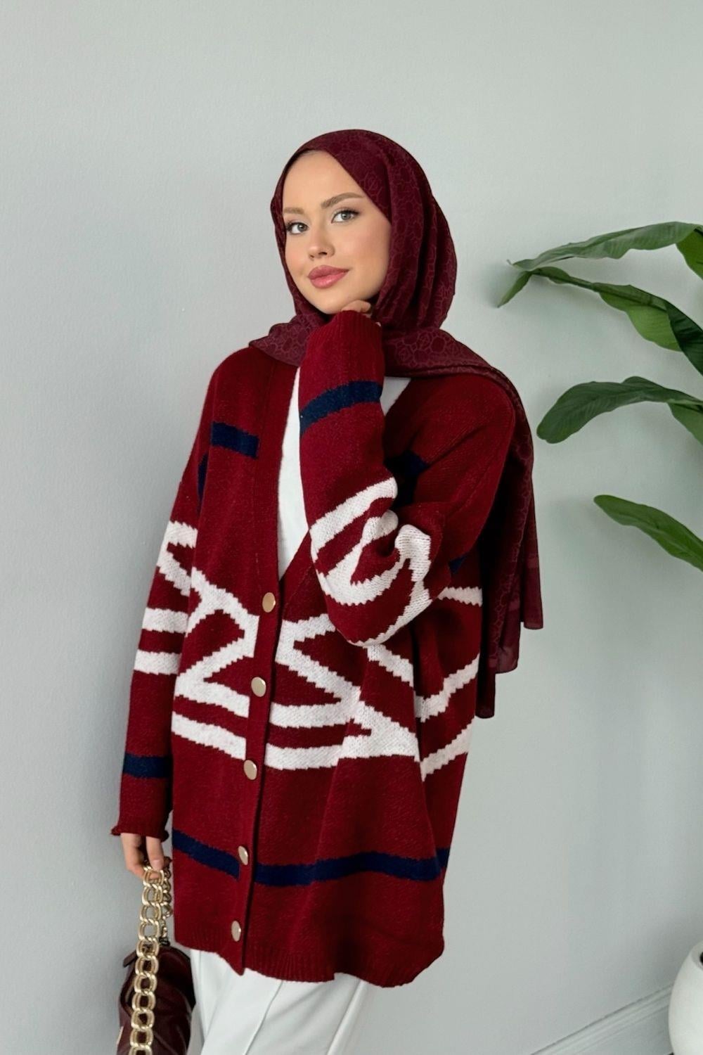 Tera Desen Yumoş Salaş Hırka Bordo 25130 