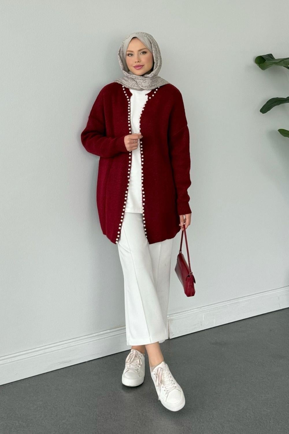 Yumoş İncili Hırka Bordo 251900 