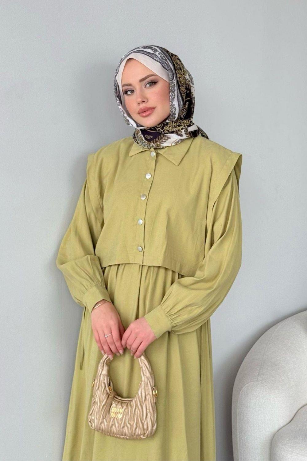 Şükran  Elbise Yağ Yeşili 25250 