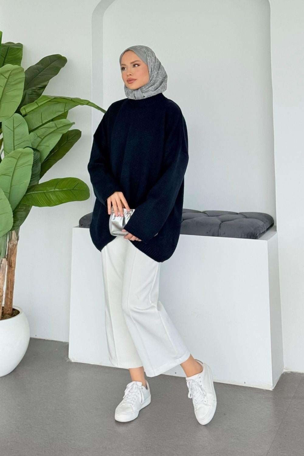 Sezin Ön Oval Kol Salaş Tunik Lacivert 2530 