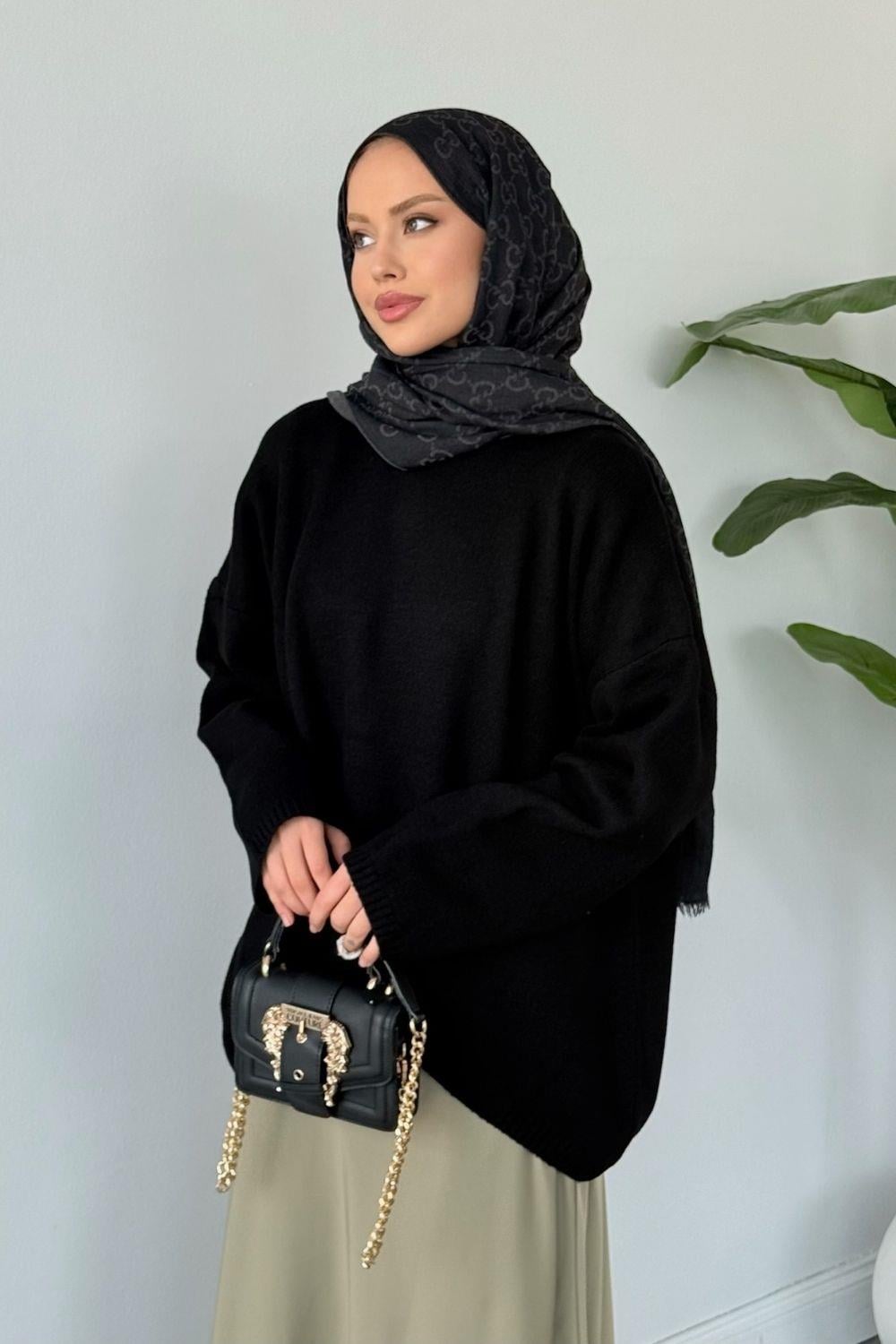 Sezin Ön Oval Kol Salaş Tunik Siyah 2530 
