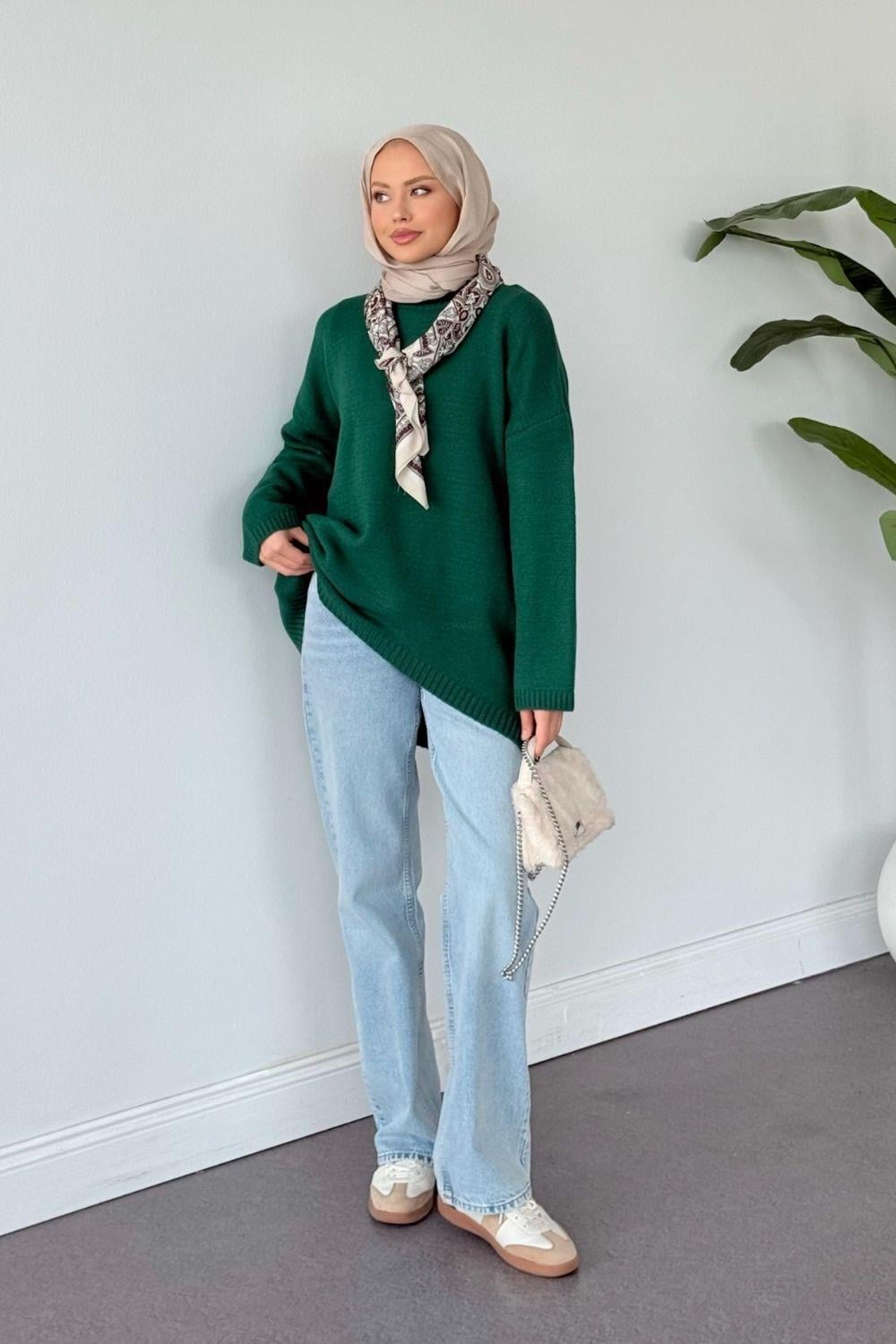 Sezin Ön Oval Kol Salaş Tunik Zümrüt 2530 
