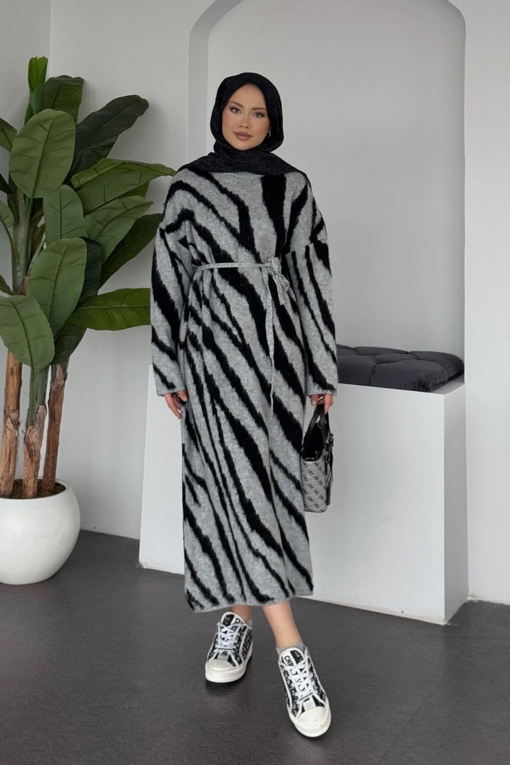Pars Zebra Desen Elbise Gri 25330 