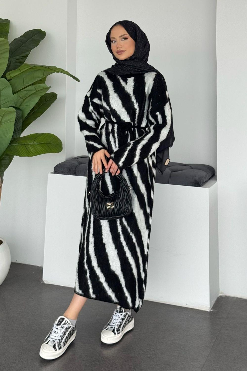 Pars Zebra Desen Elbise Siyah 25330 