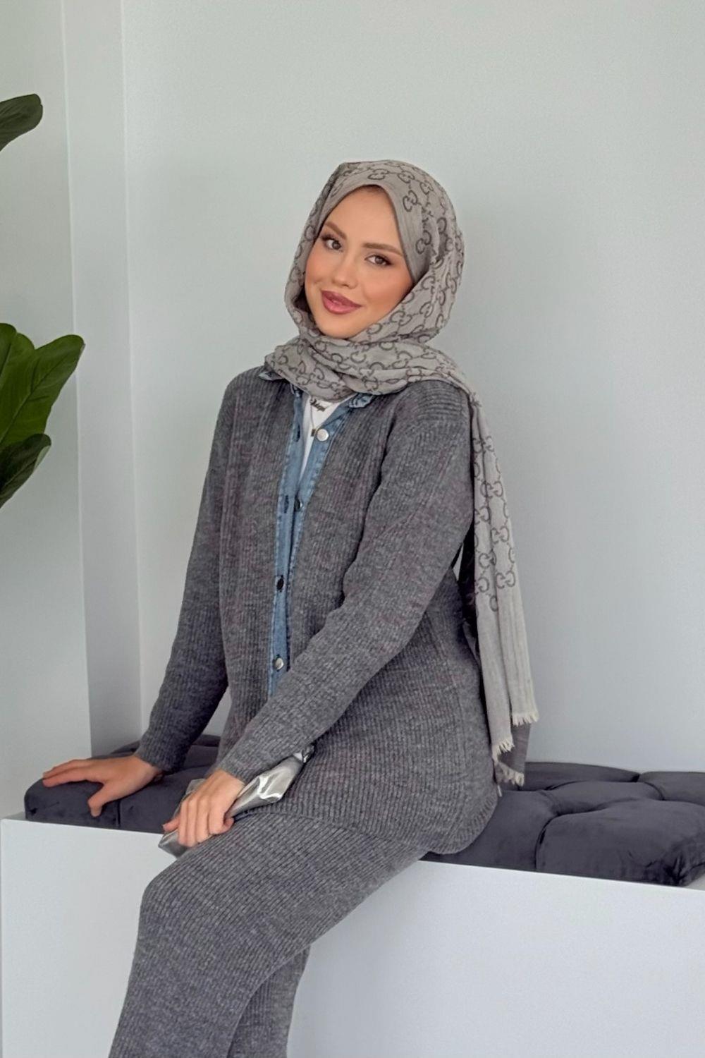 Medusa Yumoş Kot Detaylı Takım Koyu Gri 25380 