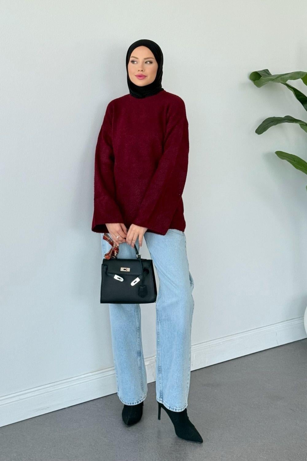 Manolya Kol Salaş Kedi Sakal Bluz Bordo 25440 