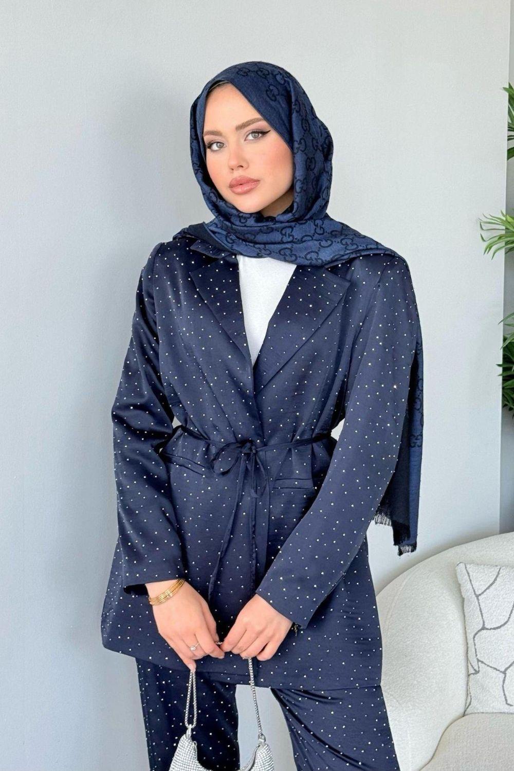 Zeina Taşlı Takım Lacivert 2548 