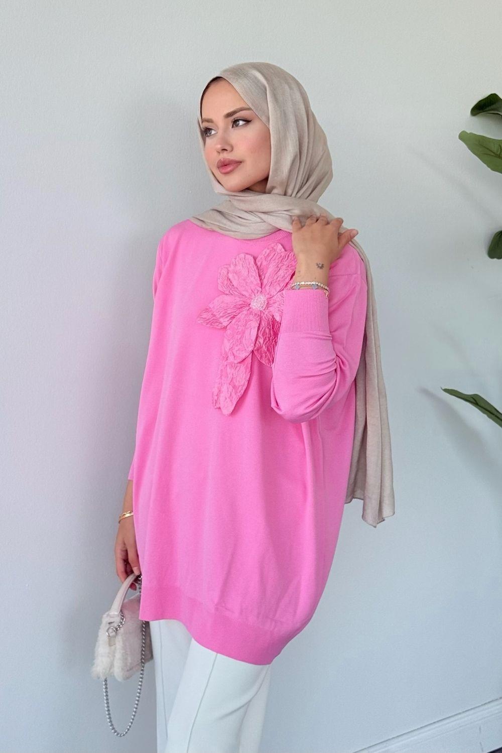 Merserize Çiçekli Tunik Pembe 2550 