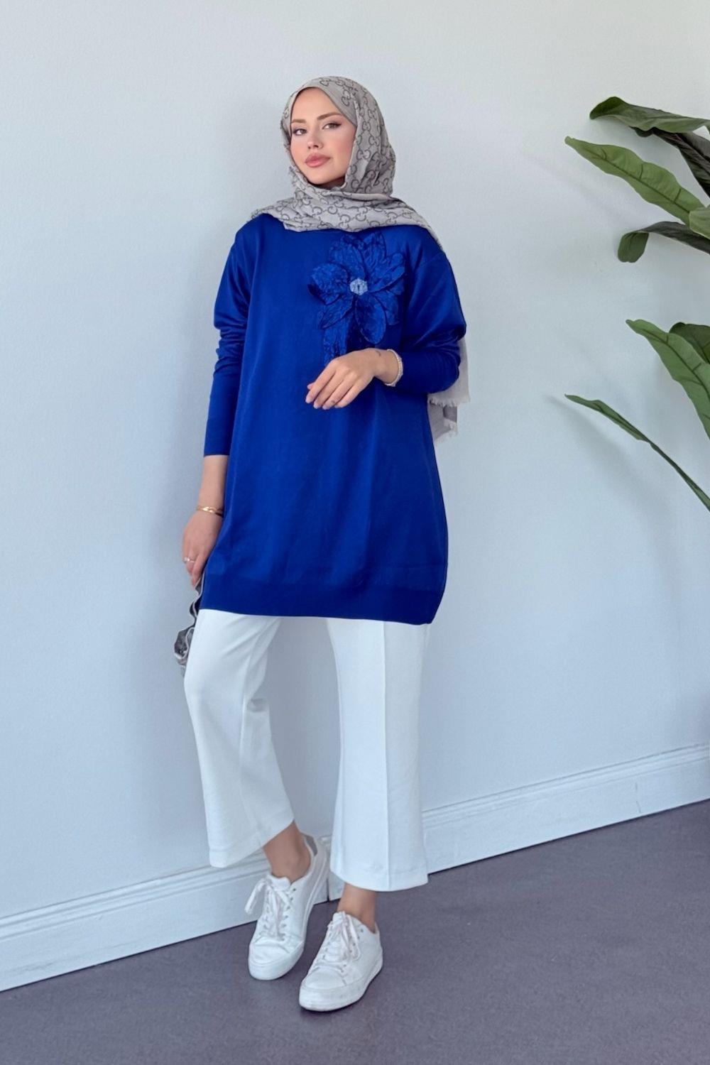 Merserize Çiçekli Tunik Saks 2550 