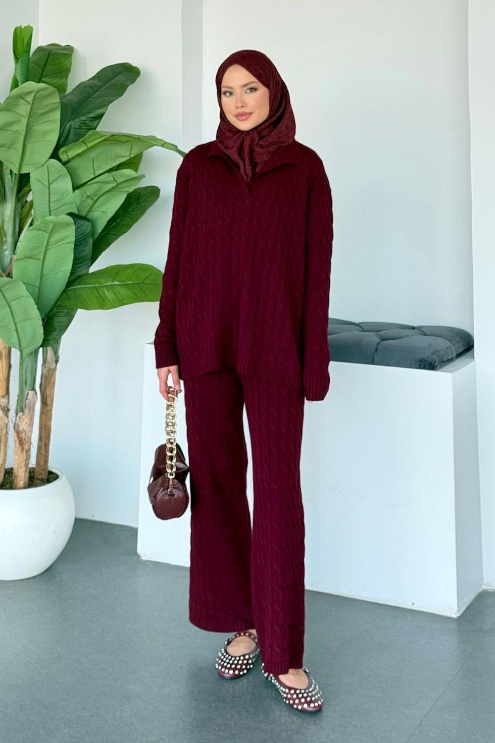 Belinda Gömlek Yaka Takım Bordo 25690 