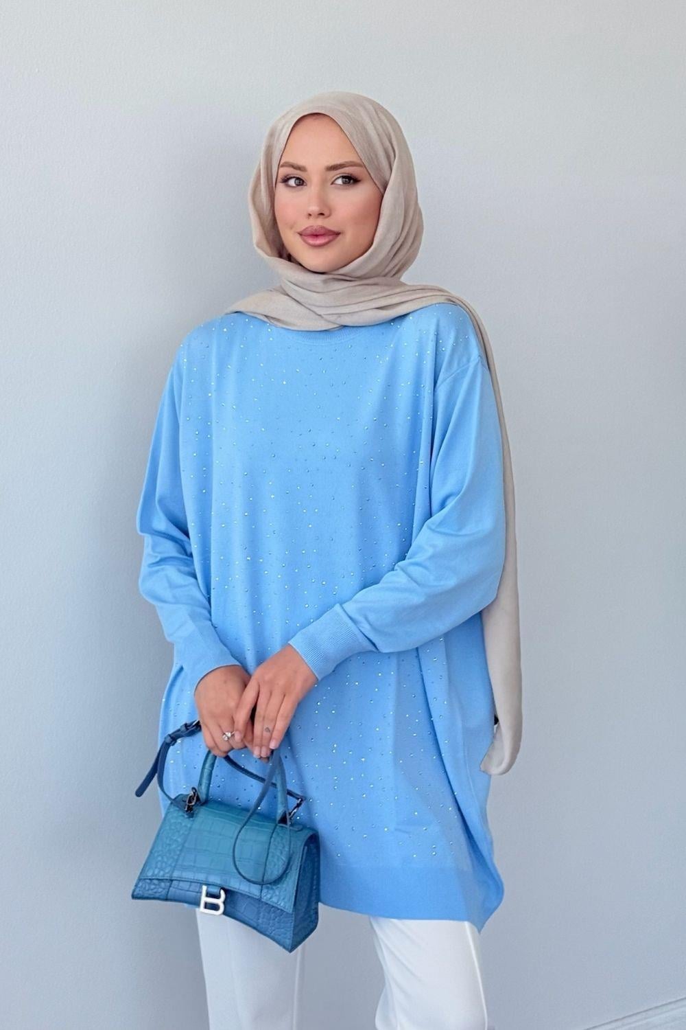 Merserize Taşlı Tunik Bebe Mavisi 2570 