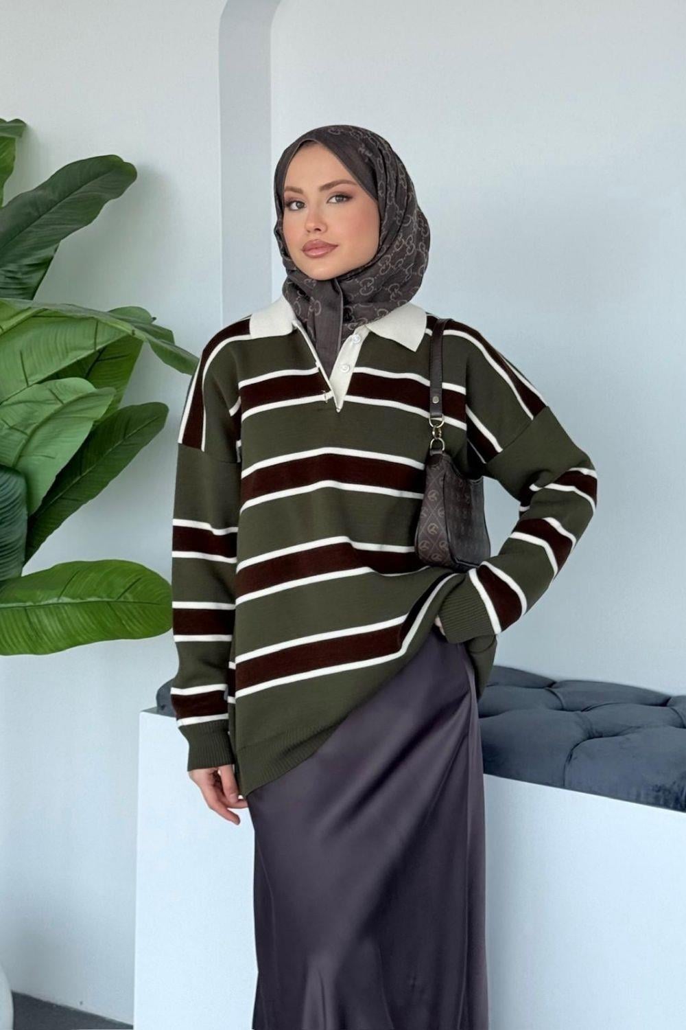 Liva Çizgili Kazak Haki 25730 