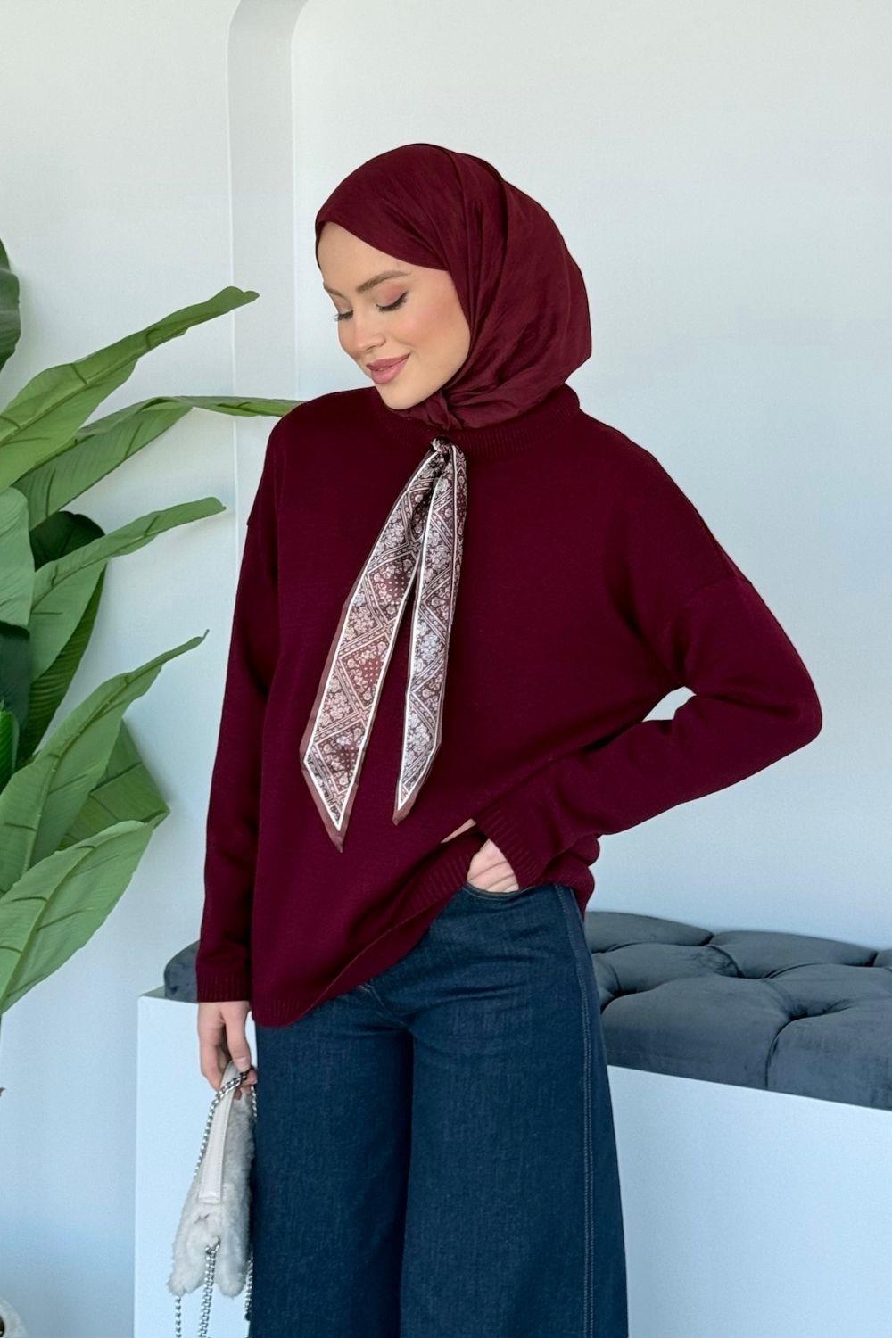 Paradoks Fularlı Kazak Bordo 25760 
