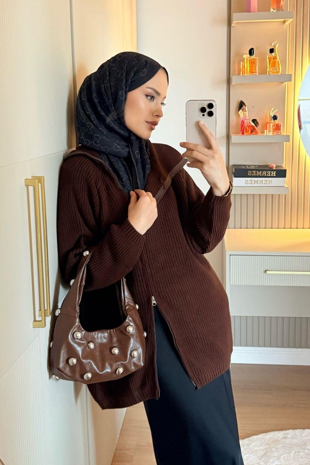 Selanik Yan Fermuarlı Tunik Kahverengi 2580 