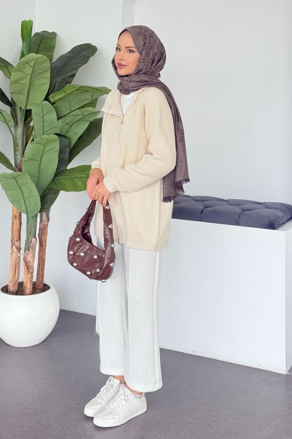 Selanik Yan Fermuarlı Tunik Krem 2580 