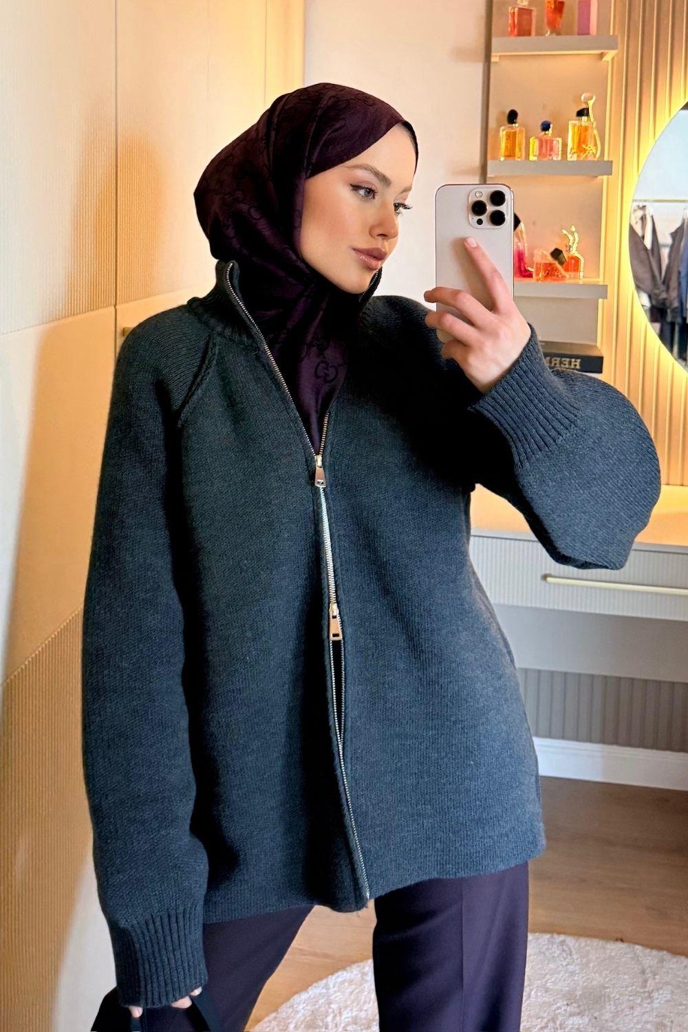 Rosie Fermuarlı Hırka Füme 25800 