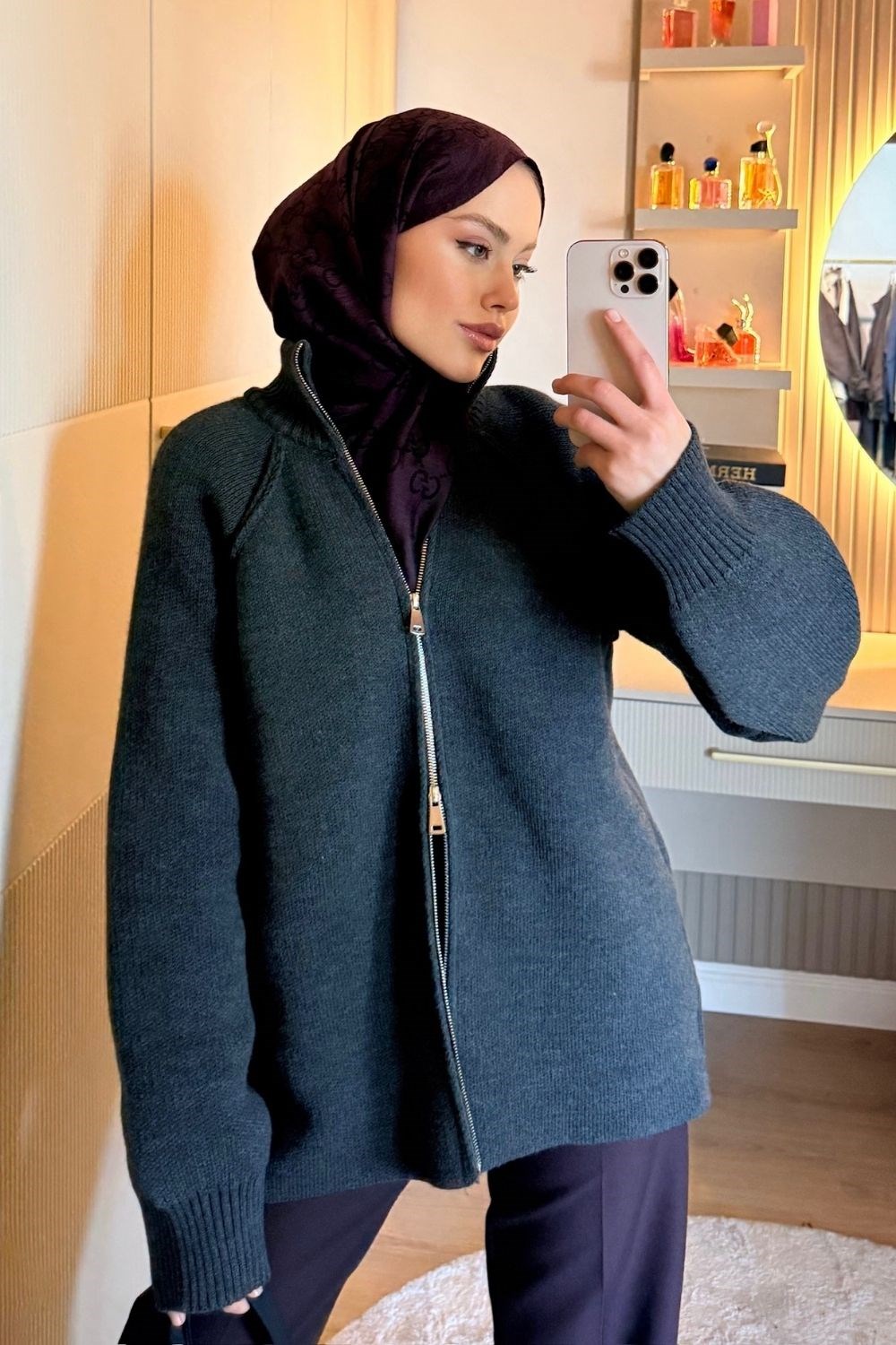 Rosie Fermuarlı Hırka Füme 25800 