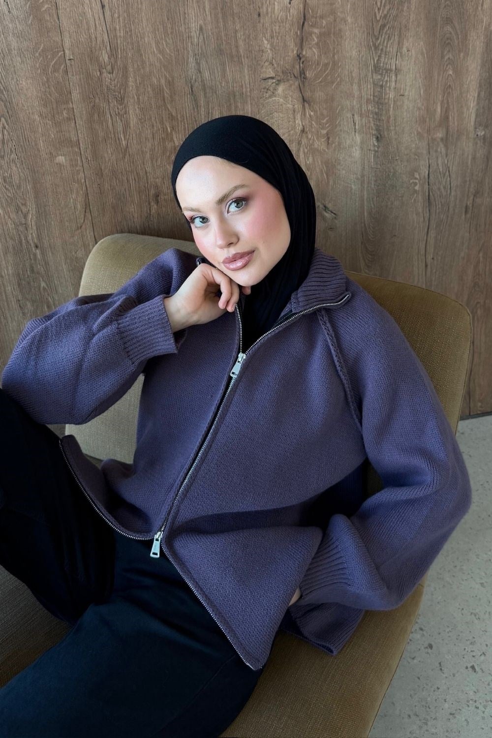 Rosie Fermuarlı Hırka Mor 25800 