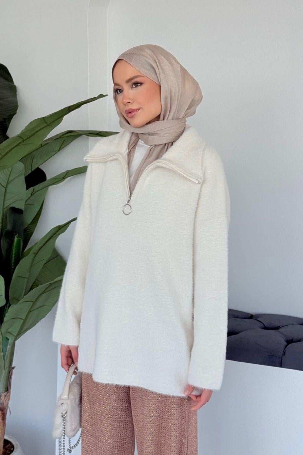 Niobe Angora Salaş Kazak Krem 25810 
