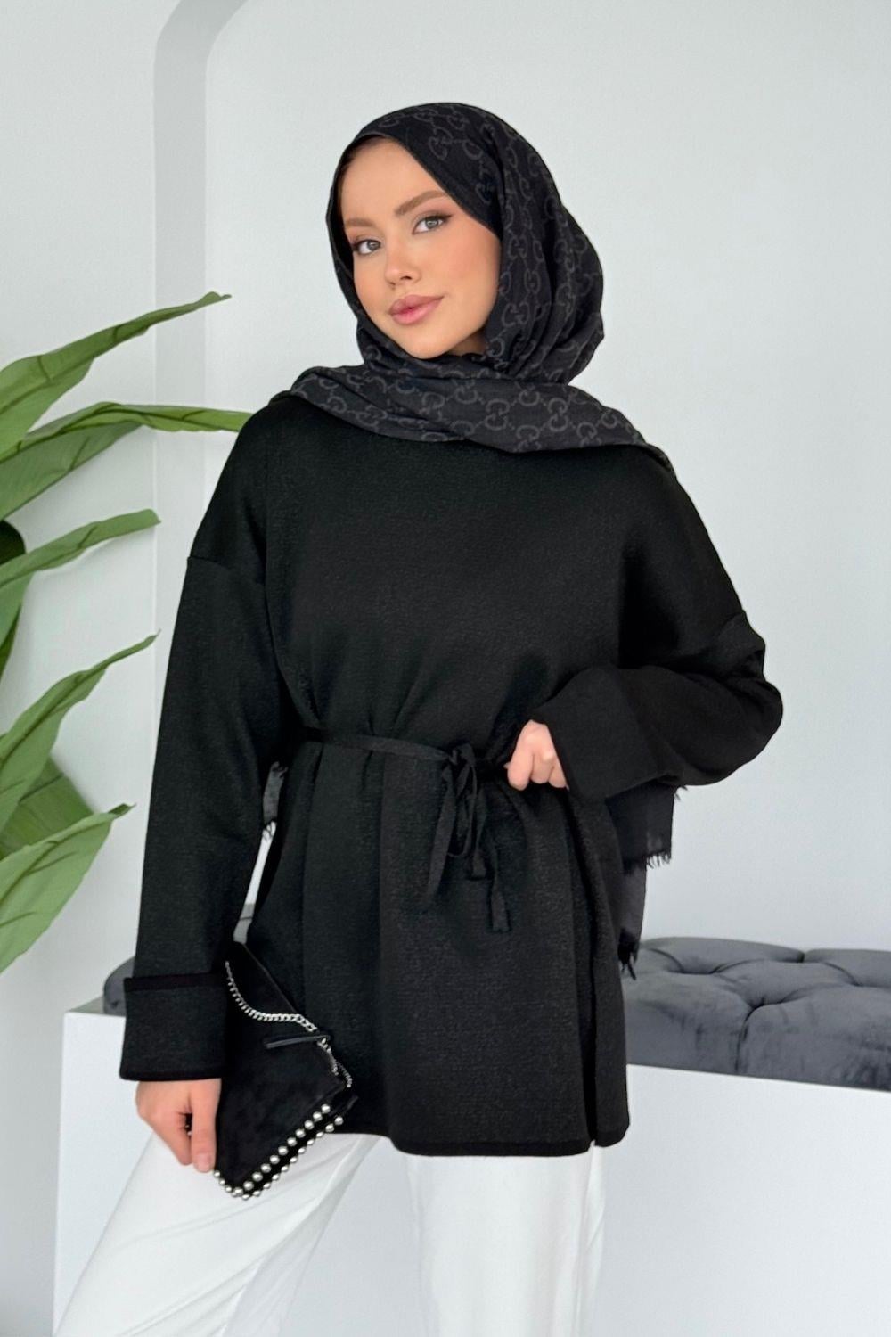Zerda Kol Katlamalı Simli Salaş Tunik Siyah 25840 