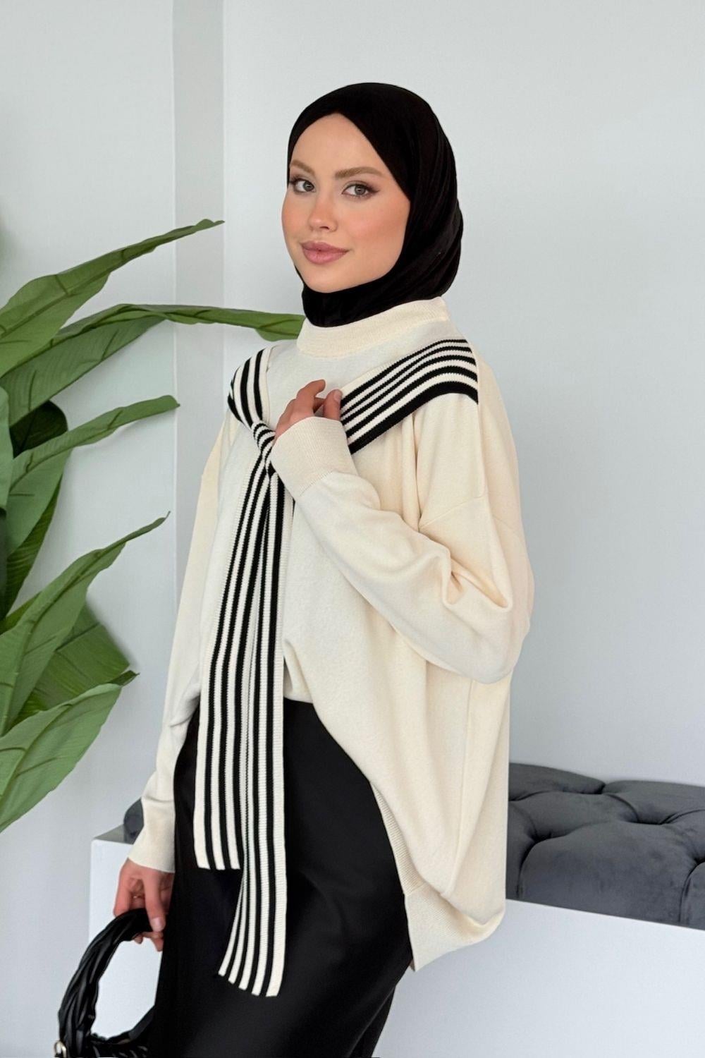 Atkı Detaylı Salaş Tunik Taş 25850 