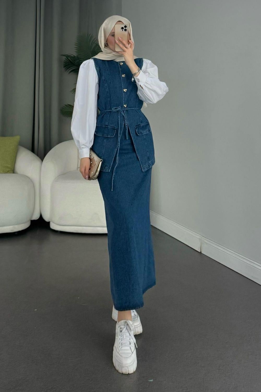 Etekli Denim Takım Mavi 2598 