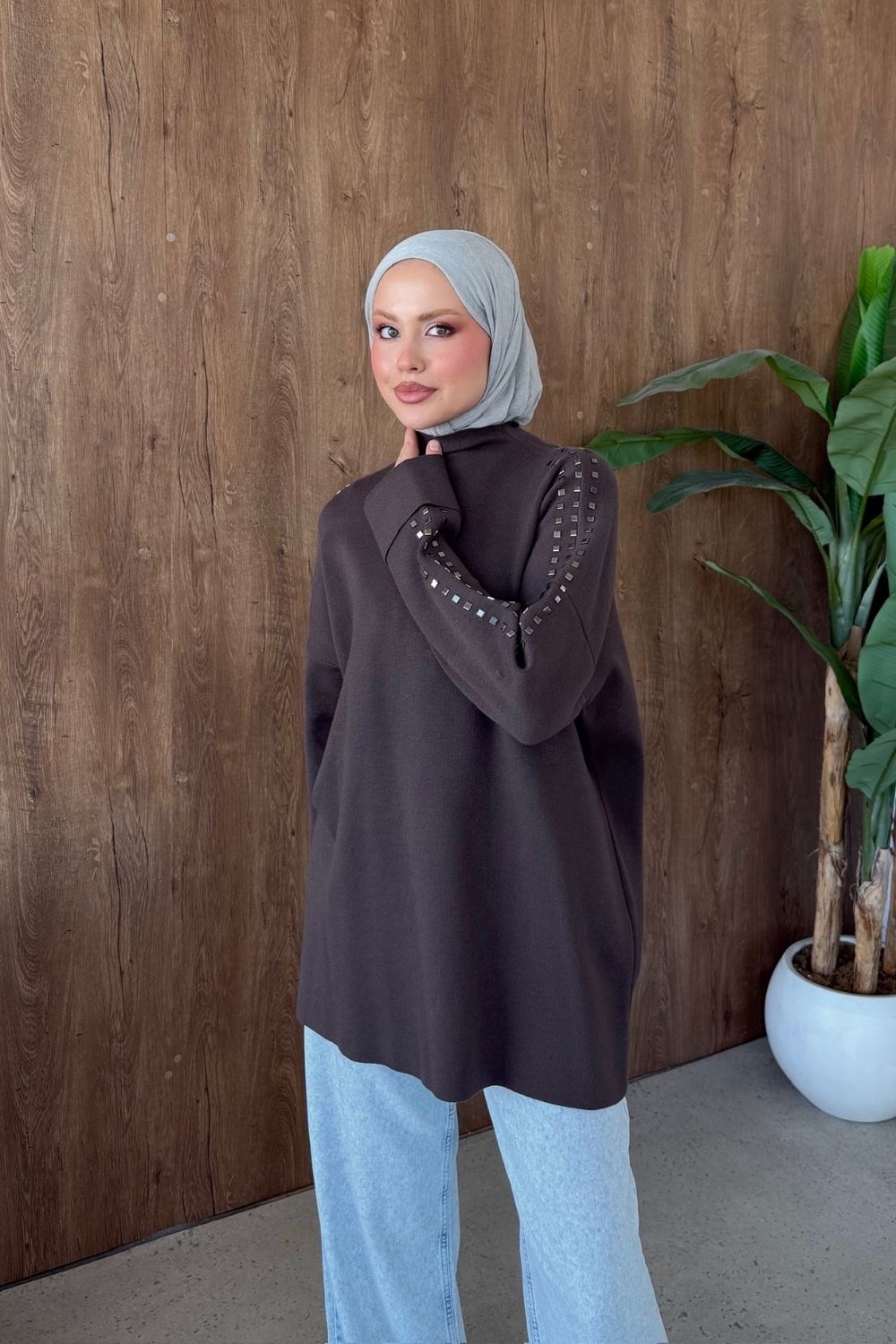Ekim Taşlı Tunik Kahverengi 26150 