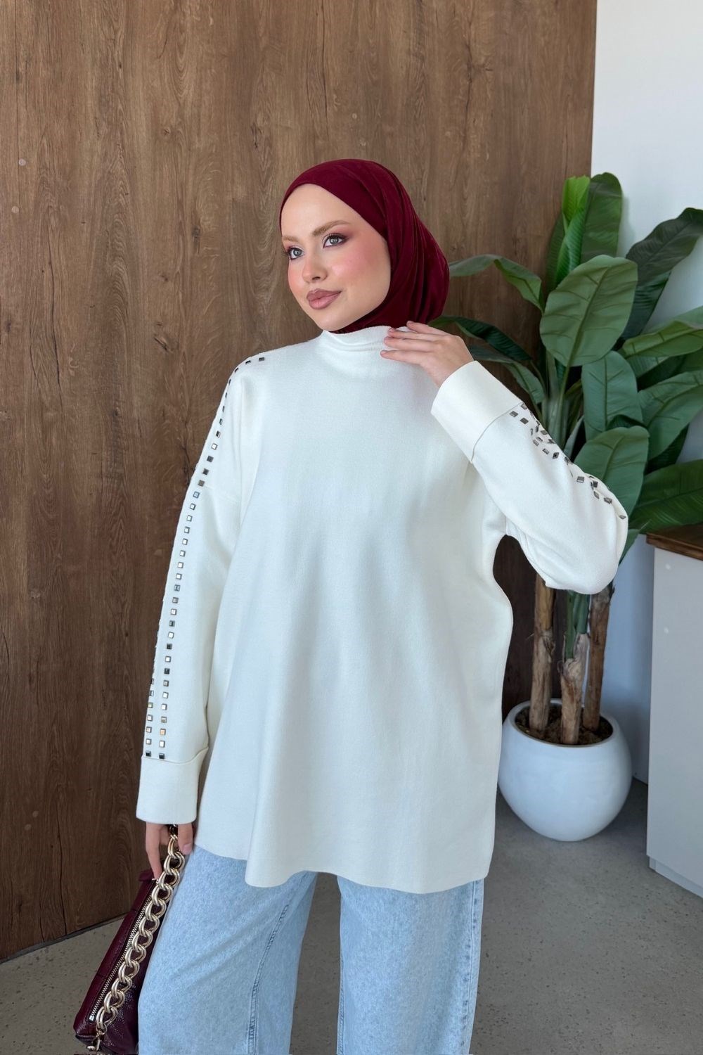 Ekim Taşlı Tunik Krem 26150 