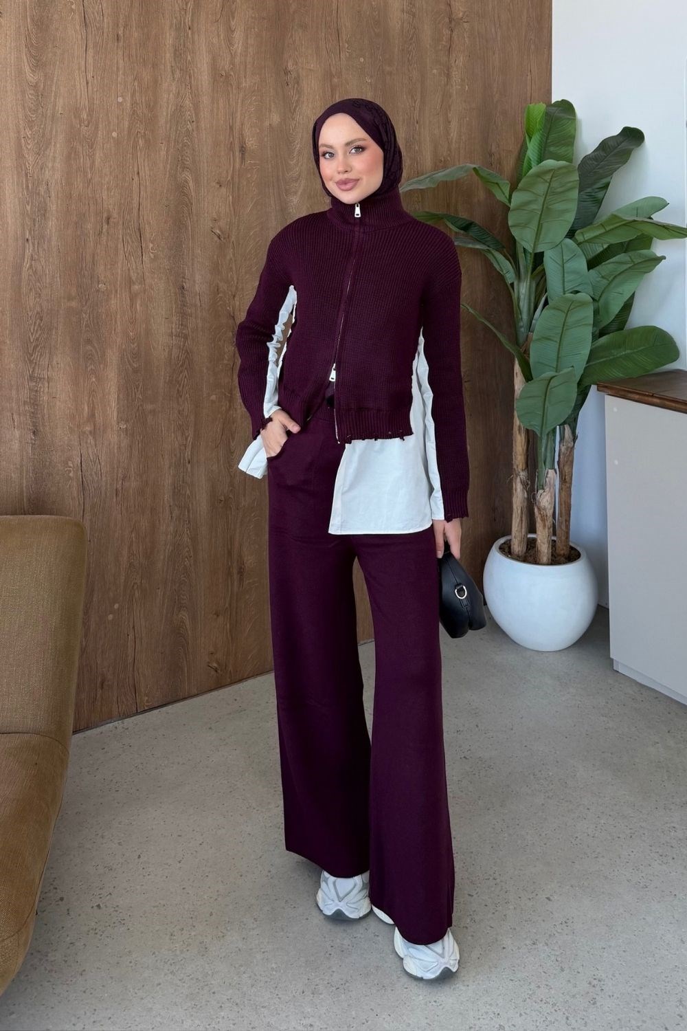 Frida Gömlek Detay Lüks Takım Mürdüm 26170 