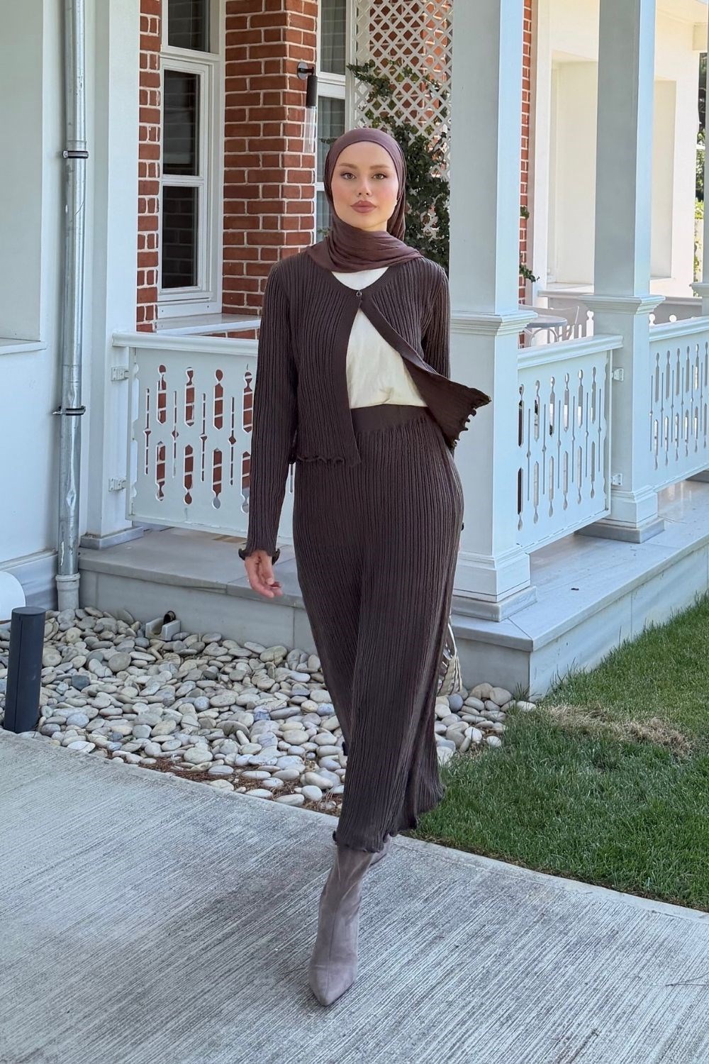 Özüm Üçlü Fitilli Takım Kahverengi 26216 