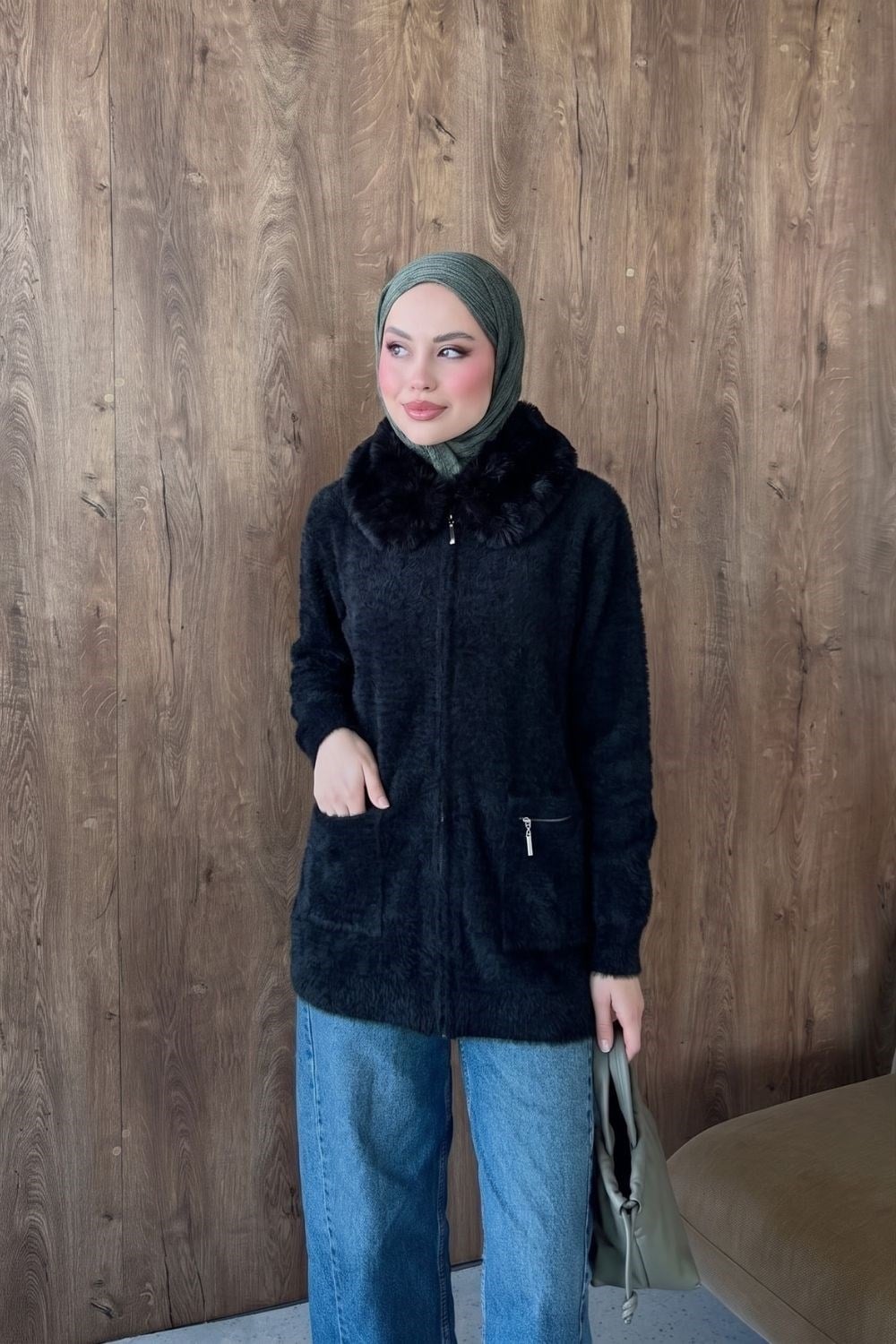 Filiz Angora Cepli Ceket Siyah 2640 