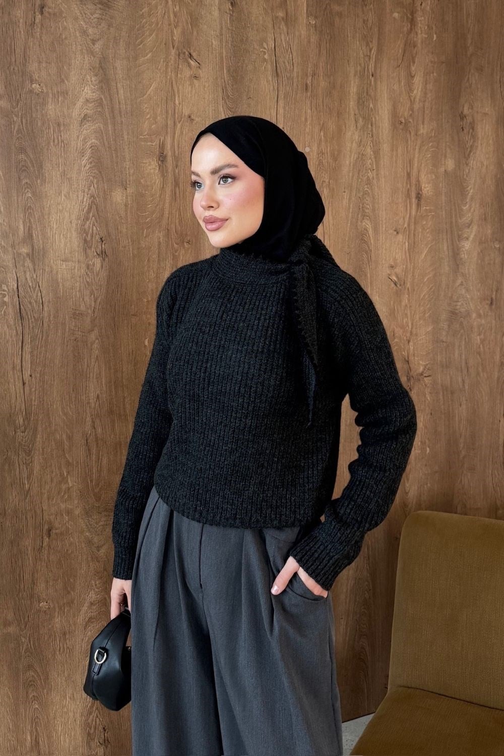 İkonik Yaka Dty Kazak Siyah 2650 