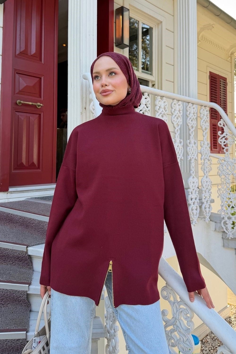 Fermuar Detaylı Salaş Tunik Bordo 2670 