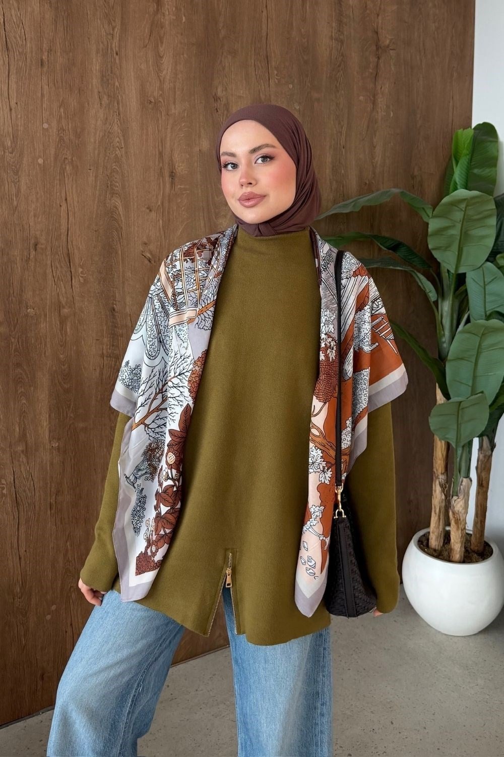 Fermuar Detaylı Salaş Tunik Yağ Yeşili 2670 