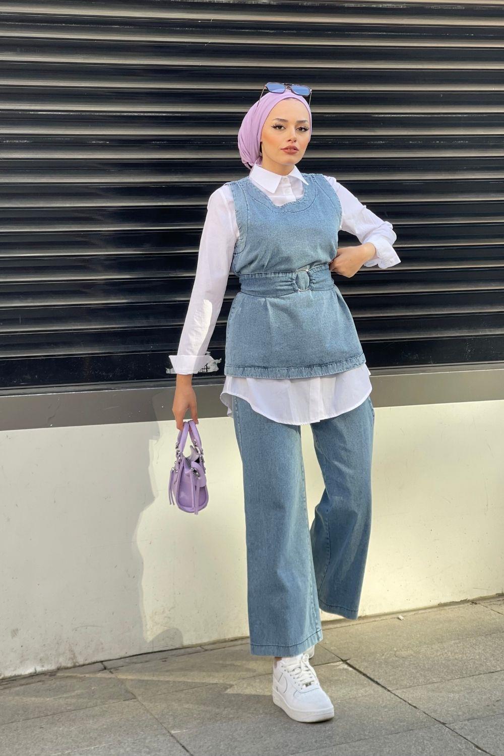 Üçlü Denim Takım Buz Mavisi 2797 